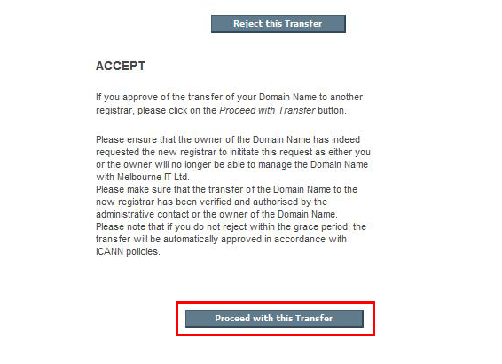 「Proceed with this Transfer」をクリック