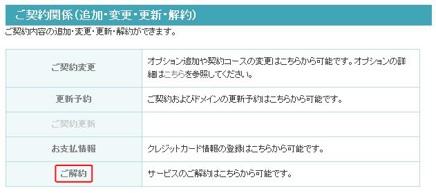 「ご解約」をクリックする