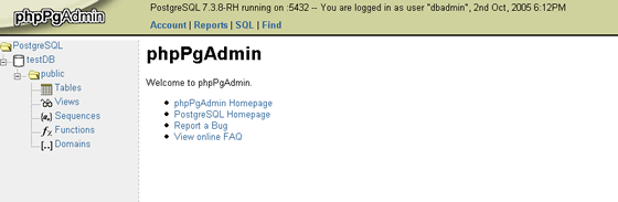 phpPgAdminを起動する